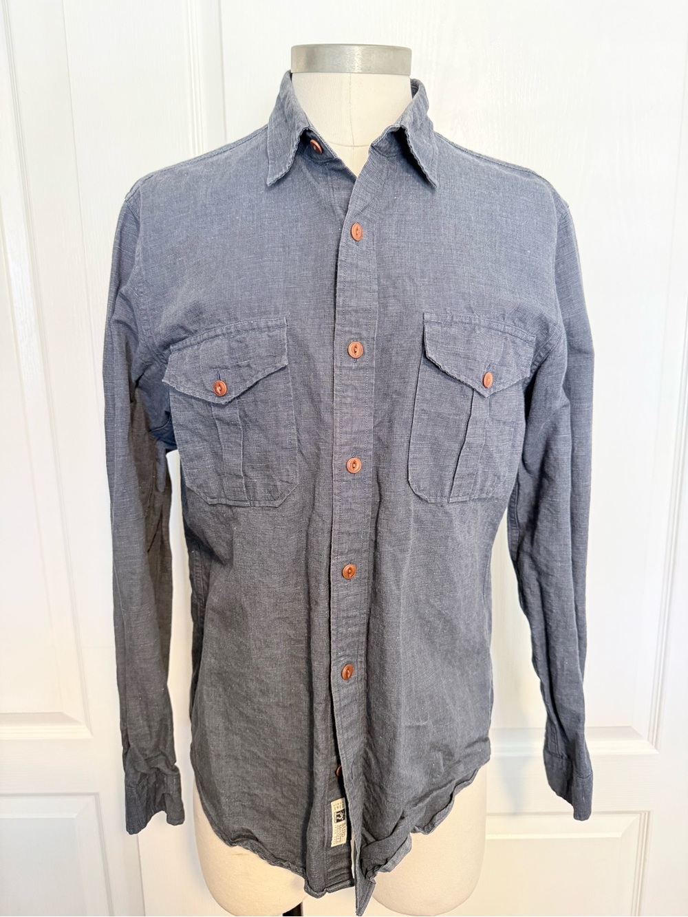 J. Crew Slate Blue Casual Button-Down Shirt with Contrast Buttons